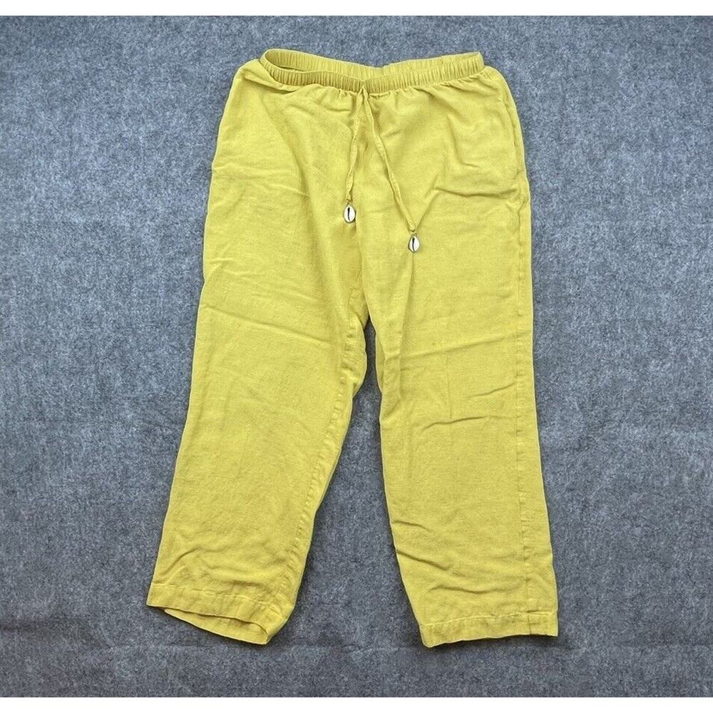 Ashro Pants Womens Medium Yellow Shell‎ Drawstring Flax Lightweight Elastic Crop
